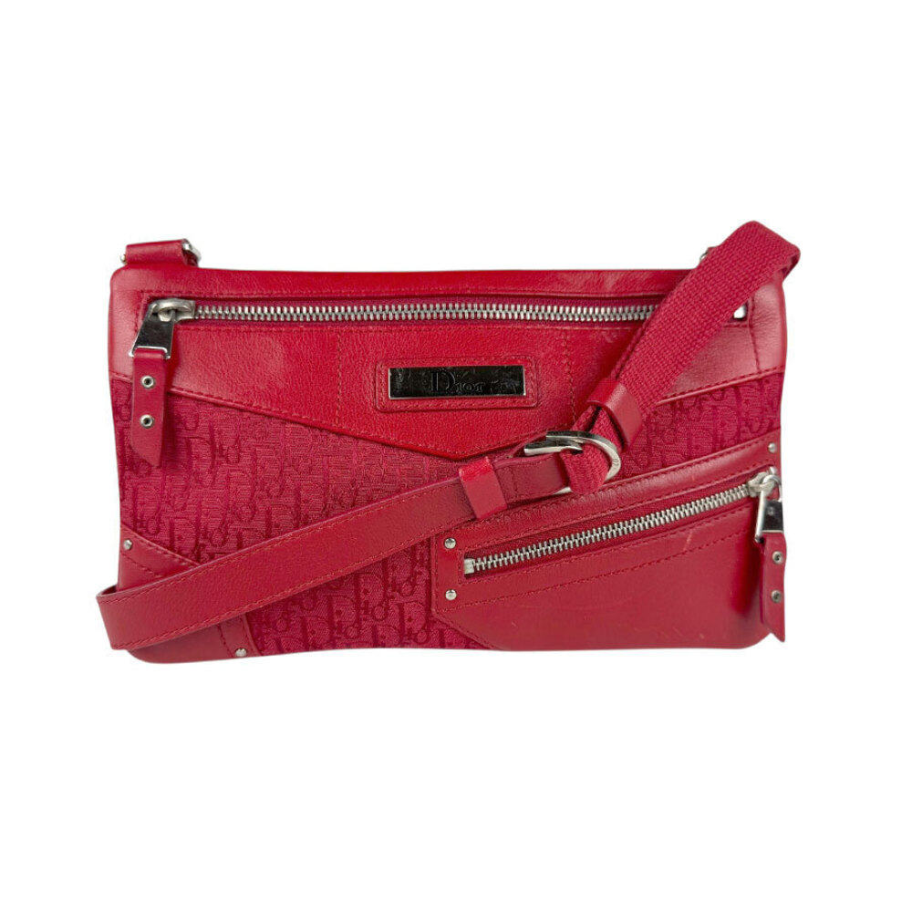 Christian Dior Street Chic Canvas Leather Crossbody Bag Red
